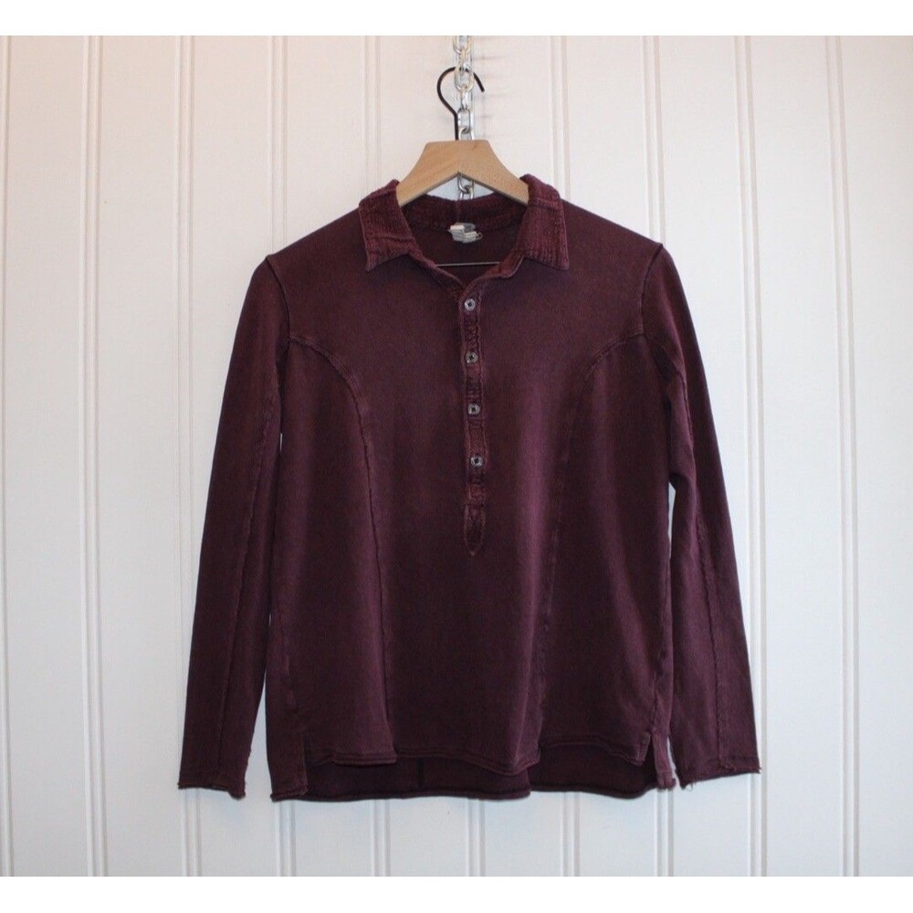 We The Free Burgundy‎ Henley Raw Hem Long Sleeve Soft Grunge Boho Size XS